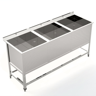 Ванна моечная сварная ХотКолд Эконом трёхсекционная 1500×500×850 (каркас разборный)