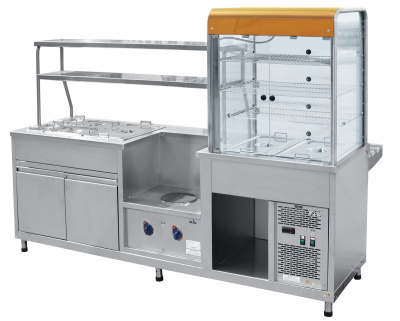 Прилавок-витрина холодильный мармитный универсальный Abat ПВХМ-70КМУ цвет "красное золото"