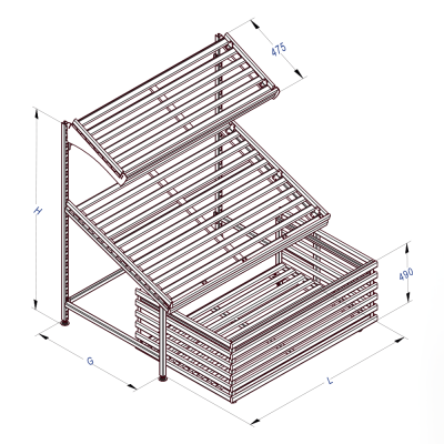 Овощной развал с выкатным ящиком Stahler Garden H=1400 L=1200 G=800 (T-WL 10141280) на сайте Белторгхолод