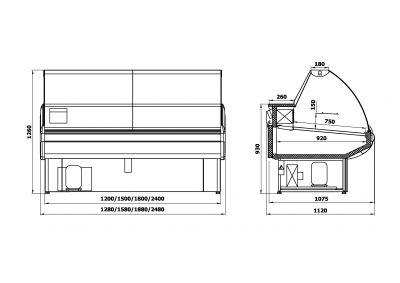 Витрина холодильная Интэко-мастер ВИЛИЯ 150 ВС (с боковинами) на сайте Белторгхолод