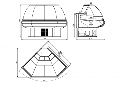 Витрина холодильная Интэко-мастер ВИЛИЯ угловая УН 90 ВС (с боковинами) на сайте Белторгхолод