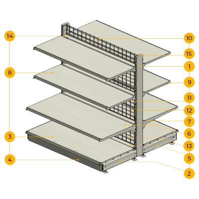 Стеллаж островной сетчатый (панель центральная), полки сплошные Stahler H=1650 L=1000 G=470 на сайте Белторгхолод