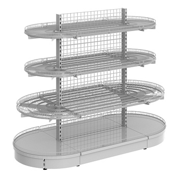  Стеллаж островной с сетчатыми панелями, сетчатыми полками и торцевыми полукруглыми сетчатыми полками Stahler (сборный) на сайте Белторгхолод