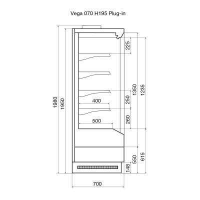 Витрина пристенная Dazzl Vega 070 H195 Plug-in 190 на сайте Белторгхолод
