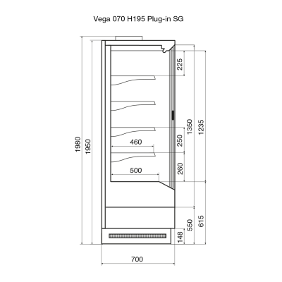 Витрина пристенная Dazzl Vega SG 070 H195 Plug-in 125 на сайте Белторгхолод