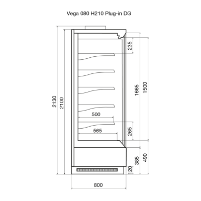 Витрина пристенная Dazzl Vega DG 080 H210 Plug-in 190 на сайте Белторгхолод